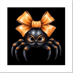 Cute Spider with Orange Bow for Halloween with Grumpy Face Posters and Art